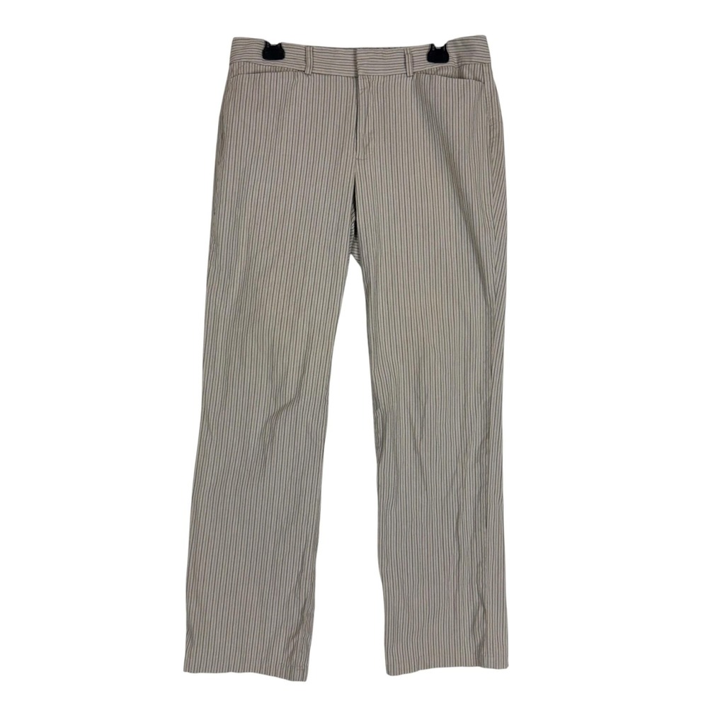 Dockers Metro Pants Womens 12 Beige Pinstripe Straight Leg Stretch Twill Dress